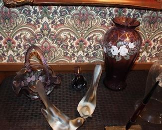 3 pieces Fenton, hand-painted and signed