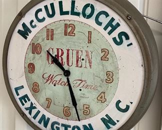 Old McCulloch's Lexington, N.C. Gruen Watch Time Advertising Clock (Runs Needs Glass)