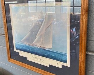 Framed "Yachts of the America's Cup" the Big Racing Cutters Signed Tim Thompson Print 