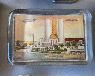 Old Chicago's World's Fair Glass Paperweight