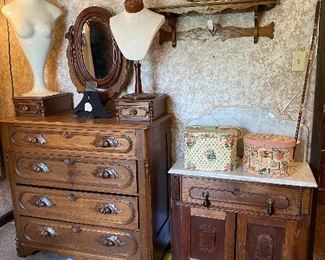 Walnut Marble Top Commodes & Dressers