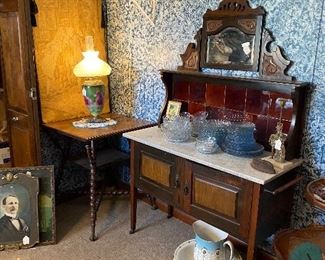 Walnut Marble Top Commodes & Dressers Some with Tile Backsplash