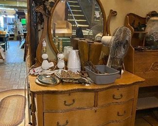 Oak dresser with mirror, Oak drop front desk