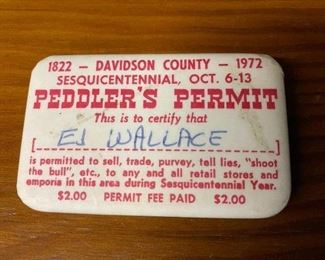 1972 Davidson County Peddler's Permit (Ed Wallace)