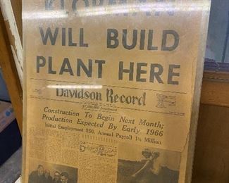 Davidson Record "Klopman will build plant here" Headline Newspaper