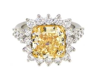 3.04ct Fancy Yellow & 1.03ct Diamond Ring