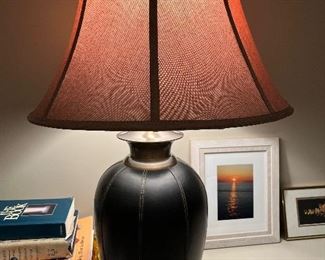Leather bound table lamp
