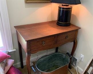 Tole lamp, copper boiler, handmade table