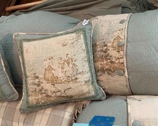 Custom queen bedding, drapes, pillows -sold as set