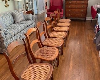 7 cane bottom chairs -one seat broken 