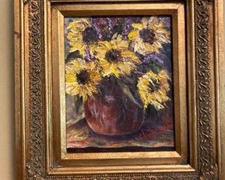 Original oil on canvas painting of sunflowers 