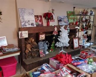 Christmas stuff alot of ornaments 