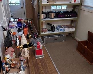 Lighthouses Halloween stuff crock pots plates and silverware blender