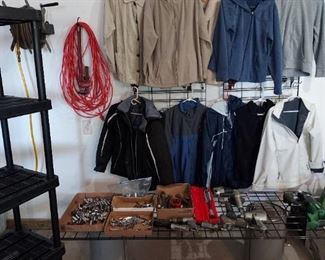 Womens coats and air tools and cordless Sawzall and grinder no battery or charger