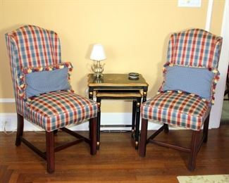 Tole Painted Nesting Tables, Pair of Side Chairs