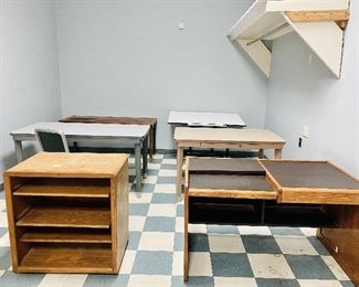 Industrial metal desks, oak desk and printer table