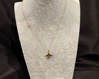 14K Gold Necklace with Aviation Charm