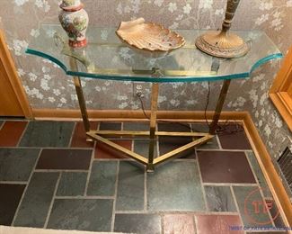 Hollywood Regency Style Glass Topped Hallway Table