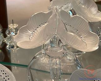 Lalique " Double Anemone" Frosted Art Glass Perfume Bottle