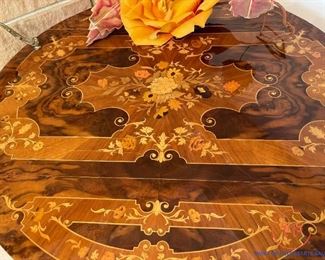 Vintage Italian Marquetry Drop Leaf Tea Cart
