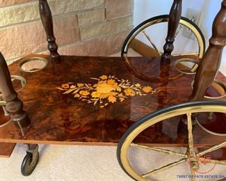 Vintage Italian Marquetry Drop Leaf Tea Cart