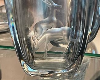 Strombergshyttan MCM Frosted Etched Deer Crystal Clear Vase