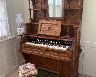 Antique pump  organ by the Miller Organ company with stool.  Circa 1880.   So far it works when tested.   