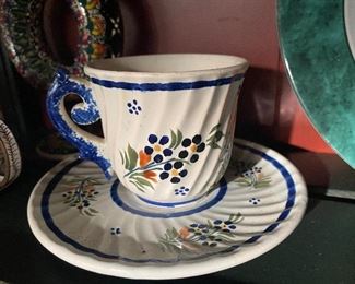 French Henrioe Quimper Teacup and Saucer.