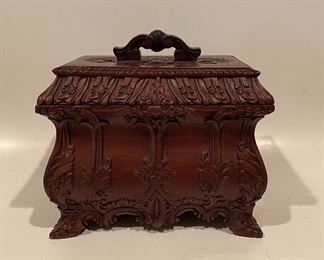 Carved mahogany wood tea caddy 
