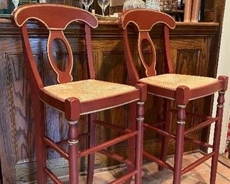 Another matching pair of Napoleon Empire Style bar stools with rush seats.  These are just like the other pair except they are taller. 
