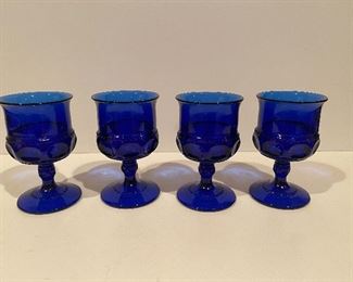Vintage cobalt kings crown thumbprint wine goblets 