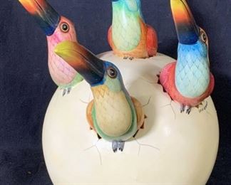 Sgn Sergio Bustamante Toucan Egg Ceramic Sculpture
