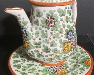 GRAZIA DERUTA Signed Ceramic Teapot & Saucers, 3
