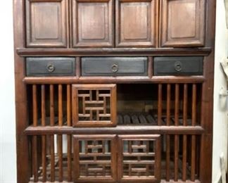 Antique Chinese Cupboard W Open Fretwork
