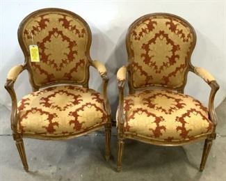 Pair Antique French Fauteuils W/ Custom Upholstery
