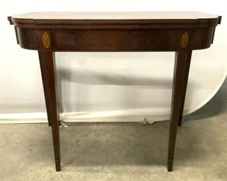 Flip Top Demilune Table W Inlaid Thistle Detail
