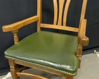 Antique Green Leather Upholstered Desk Chair

