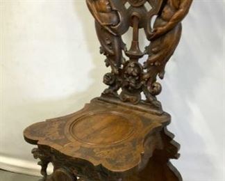 Intricately Carved Antique Wooden Hall Chair
