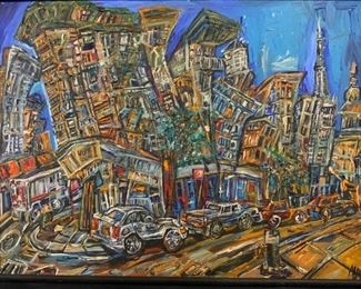 ALAN STREETS Signed Acrylic on Canvas, Cityscape
