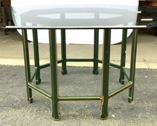 Wood Base Glass Top Octagonal Dining Table
