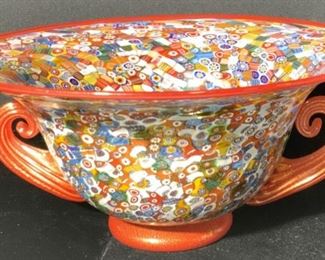 Hand Formed Millifiori Murano Style Art Glass Bowl
