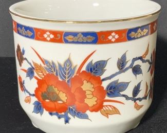 GOLD IMARI Signed Porcelain Floral Cachepot
