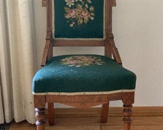 Antique chair with needlepoint seat and back. (excellent condition)