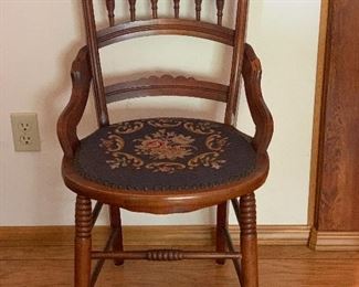 Antique wooden chair with needlepoint seat (excellent condition)