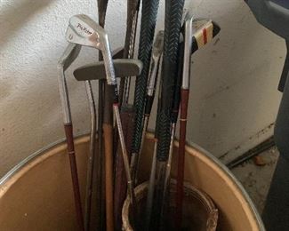 Vintage golf clubs and bag