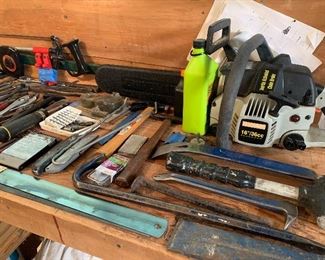 Assorted tools and Craftsman chainsaw