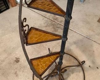Vintage wrought iron and glass plant stand
