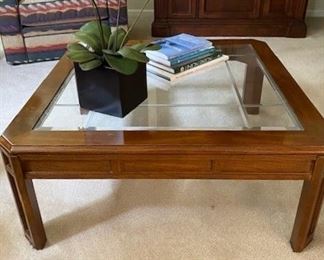 Glass top inlay coffee table