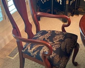 Dining chairs with awesome Asian upholstery - great condition! Set of 6