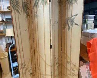 Hand painted four panel 7’ tall wooden screen